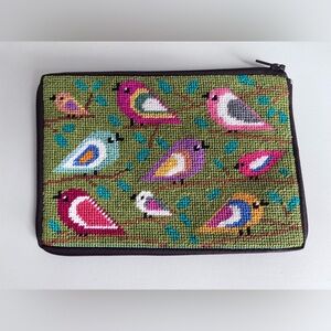 Stitch & Zip Needlepoint Pouch Bag Birds of Color